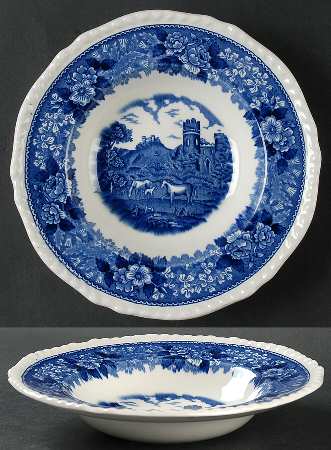 English Scenic Blue (Scalloped) Rim Soup Bowl