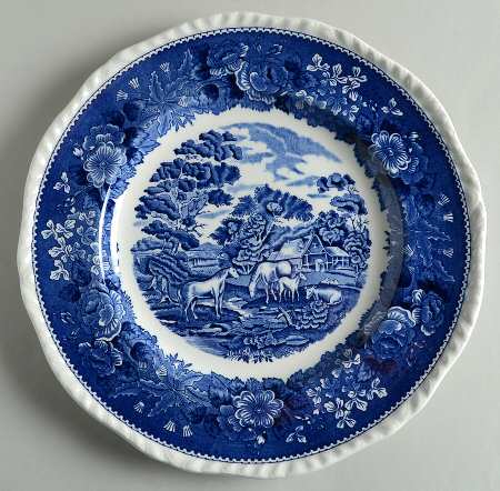 English Scenic Blue (Scalloped) Dinner Plate