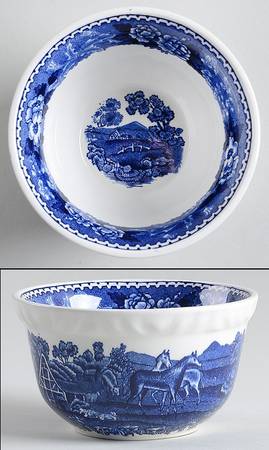 English Scenic Blue (Scalloped) Mini Open Sugar Bowl