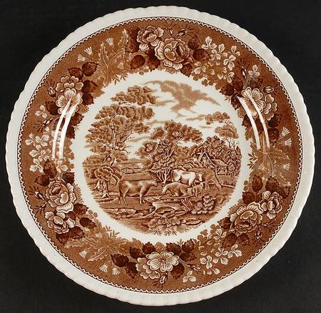 English Scenic Brown (Scalloped) Dinner Plate