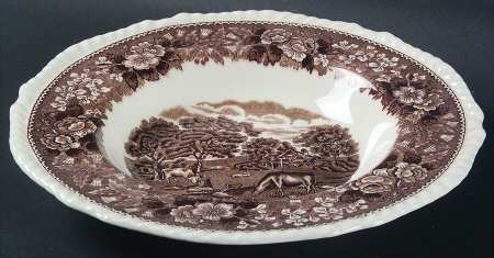 English Scenic Brown (Scalloped) Large Rim Soup Bowl