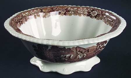 English Scenic Brown (Scalloped) Lid for Sauce Boat
