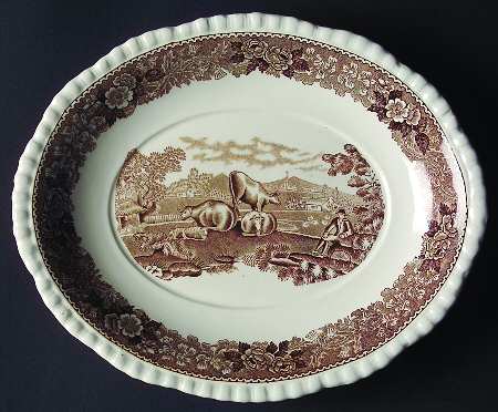 English Scenic Brown (Scalloped) Underplate for Sauce Boat