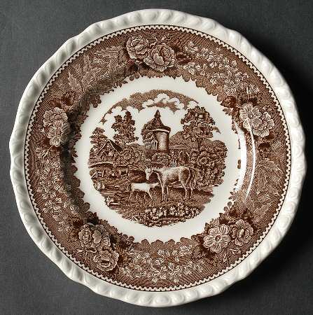 English Scenic Brown (Scalloped) Bread & Butter Plate