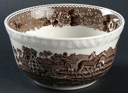 English Scenic Brown (Scalloped) Cranberry Bowl