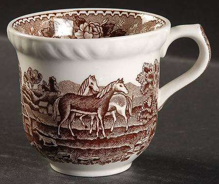 English Scenic Brown (Scalloped) Flat Demitasse Cup