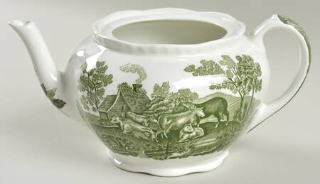English Scenic Green (Scalloped) Teapot No Lid