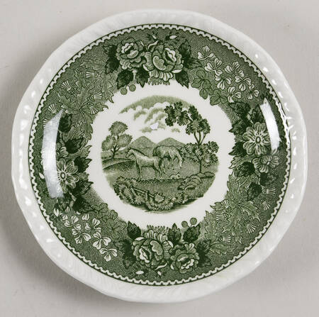 English Scenic Green (Scalloped) Saucer for Demitasse Cup