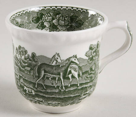 English Scenic Green (Scalloped) Flat Demitasse Cup