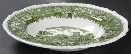 English Scenic Green (Scalloped) Large Rim Soup Bowl