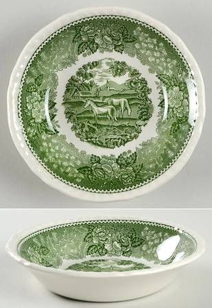 English Scenic Green (Scalloped) Fruit/Dessert (Sauce) Bowl