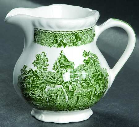 English Scenic Green (Scalloped) Creamer