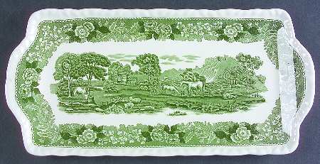 English Scenic Green (Scalloped) Large Sandwich Tray