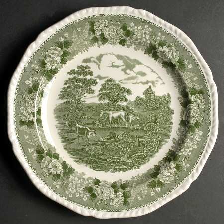 English Scenic Green (Scalloped) 12" Chop Plate (Round Platter)