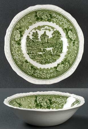 English Scenic Green (Scalloped) Coupe Cereal Bowl
