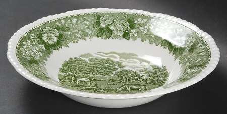 English Scenic Green (Scalloped) Rim Soup Bowl