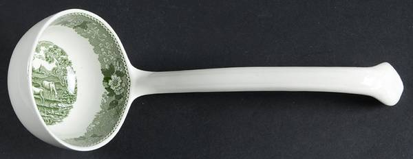 English Scenic Green (Scalloped) Solid China Ladle