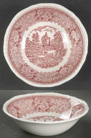 English Scenic Pink (Newer, Scalloped) Coupe Cereal Bowl
