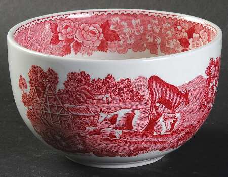 English Scenic Pink (Newer, Scalloped) Open Sugar Bowl