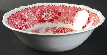 English Scenic Pink (Newer, Scalloped) 9" Round Vegetable Bowl