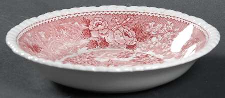 English Scenic Pink (Newer, Scalloped) Fruit/Dessert (Sauce) Bowl