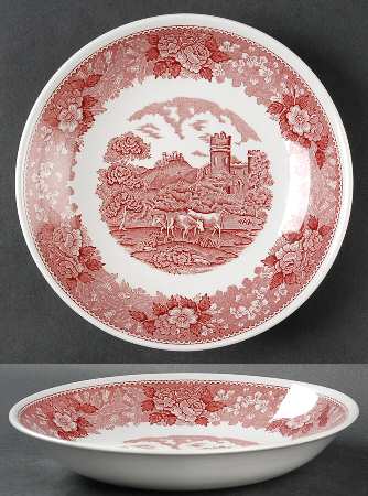 English Scenic Pink (Newer, Scalloped) Coupe Soup Bowl