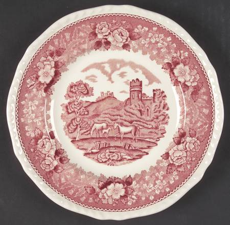 English Scenic Pink (Newer, Scalloped) Salad Plate