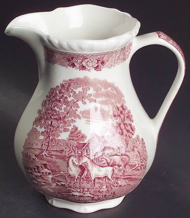 English Scenic Pink (Newer, Scalloped) 32 Oz Pitcher