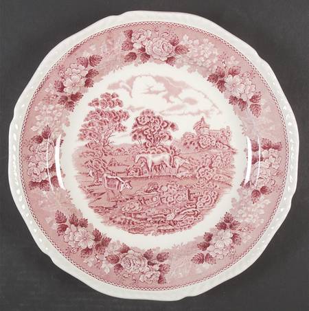 English Scenic Pink (Newer, Scalloped) 12" Chop Plate (Round Platter)
