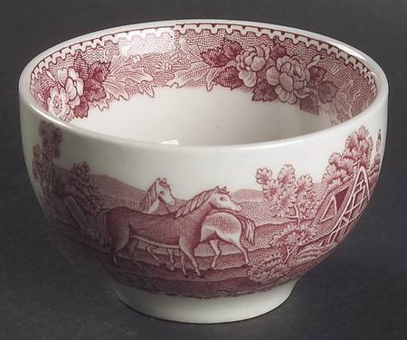 English Scenic Pink (Newer, Scalloped) Mini Open Sugar Bowl