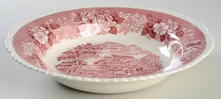 English Scenic Pink (Older-Cream) Large Rim Soup Bowl