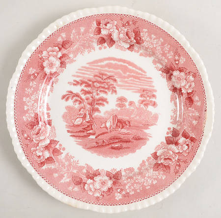 English Scenic Pink (Older-Cream) Luncheon Plate