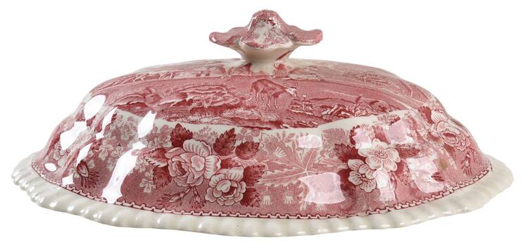 English Scenic Pink (Older-Cream) Lid for Oval Vegetable