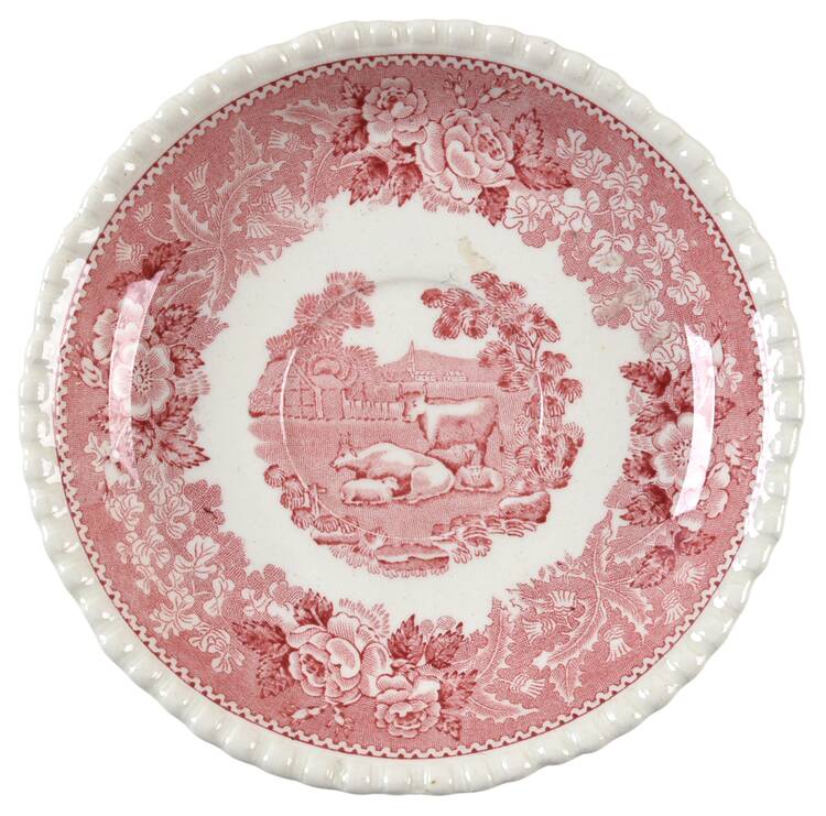 English Scenic Pink (Older-Cream) Saucer by Adams China