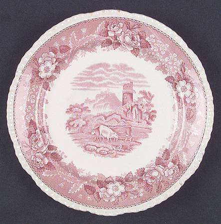 English Scenic Pink (Older-Cream) Salad Plate by Adams China