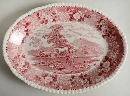 English Scenic Pink (Older-Cream) 12" Oval Serving Platter