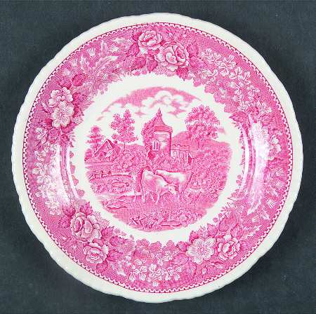 English Scenic Pink (Older-Cream) Dessert/Pie Plate