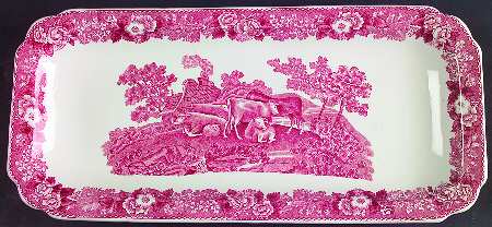 English Scenic Pink (Older-Cream) Bread Tray