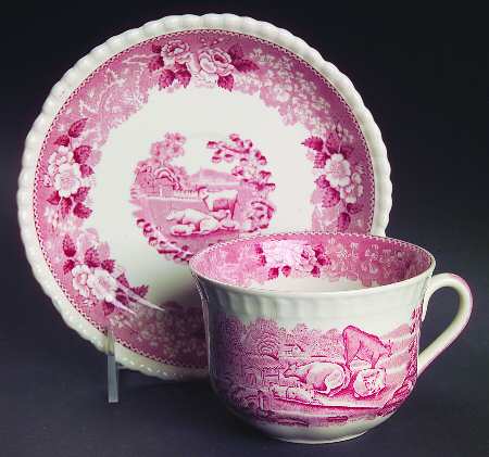 English Scenic Pink (Older-Cream) Oversized Cup & Saucer Set