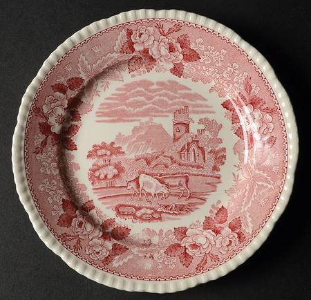 English Scenic Pink (Older-Cream) Dessert/Pie Plate by Adams China