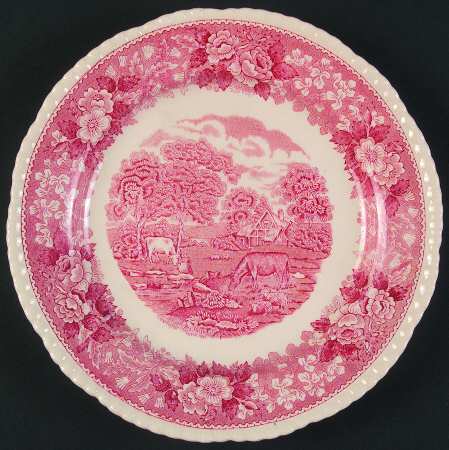 English Scenic Pink (Older-Cream) Luncheon Plate