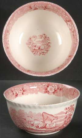 English Scenic Pink (Older-Cream) Cranberry Bowl