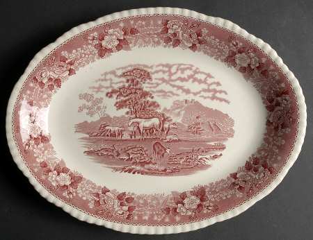 English Scenic Pink (Older-Cream) 14" Oval Serving Platter by Adams China