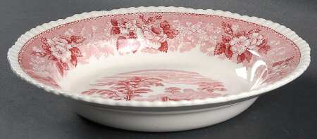 English Scenic Pink (Older-Cream) Large Rim Soup Bowl