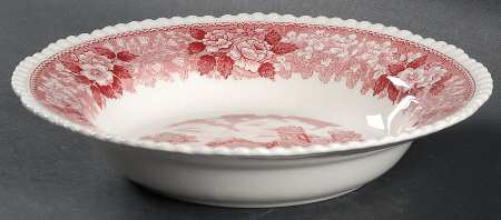 English Scenic Pink (Older-Cream) Rim Soup Bowl