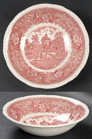 English Scenic Pink (Older-Cream) Coupe Cereal Bowl