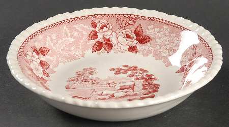 English Scenic Pink (Older-Cream) Fruit/Dessert (Sauce) Bowl