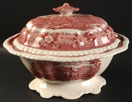 English Scenic Pink (Older-Cream) Tureen &  Lid by Adams China