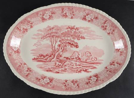 English Scenic Pink (Older-Cream) 16" Oval Serving Platter