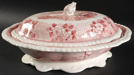 English Scenic Pink (Older-Cream) Oval Covered Vegetable